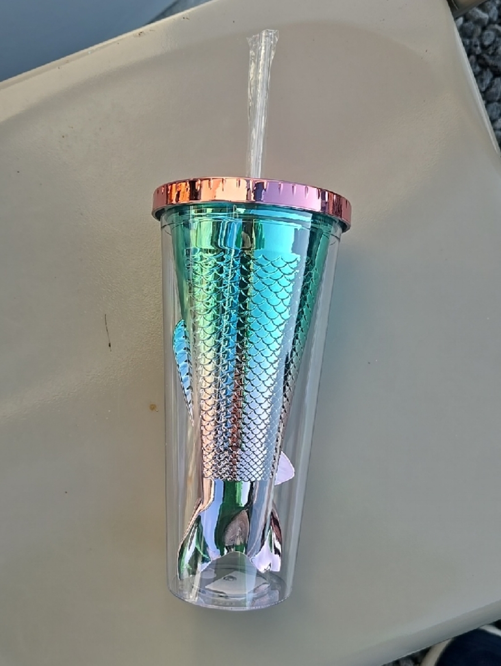 12 Ounces - A Iridescent Mermaid Scale Double Wall Tumbler with Straw